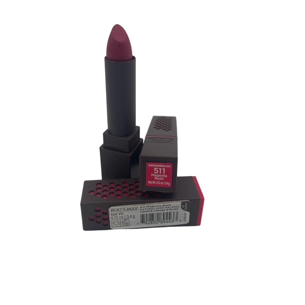 Burts Bees 511 Magenta Rush 100% Natural Lipstick Lot of 2 0.12oz Each New